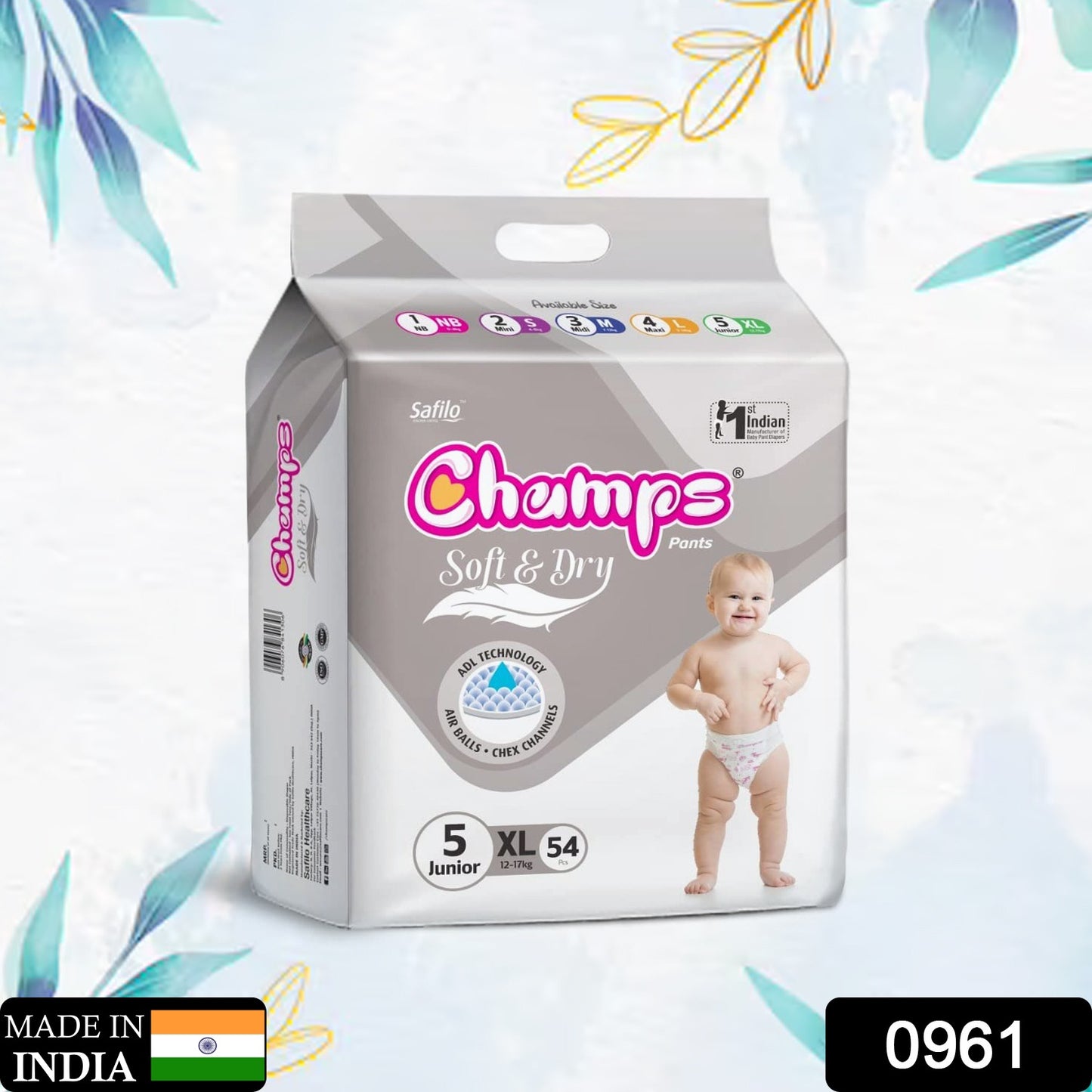 0961 Baby Diaper High Absorbent Pant Diapers Champs Soft And Dry Baby Diaper Pants Xl 54 Pcs (Extra Large Xl54 Pieces)