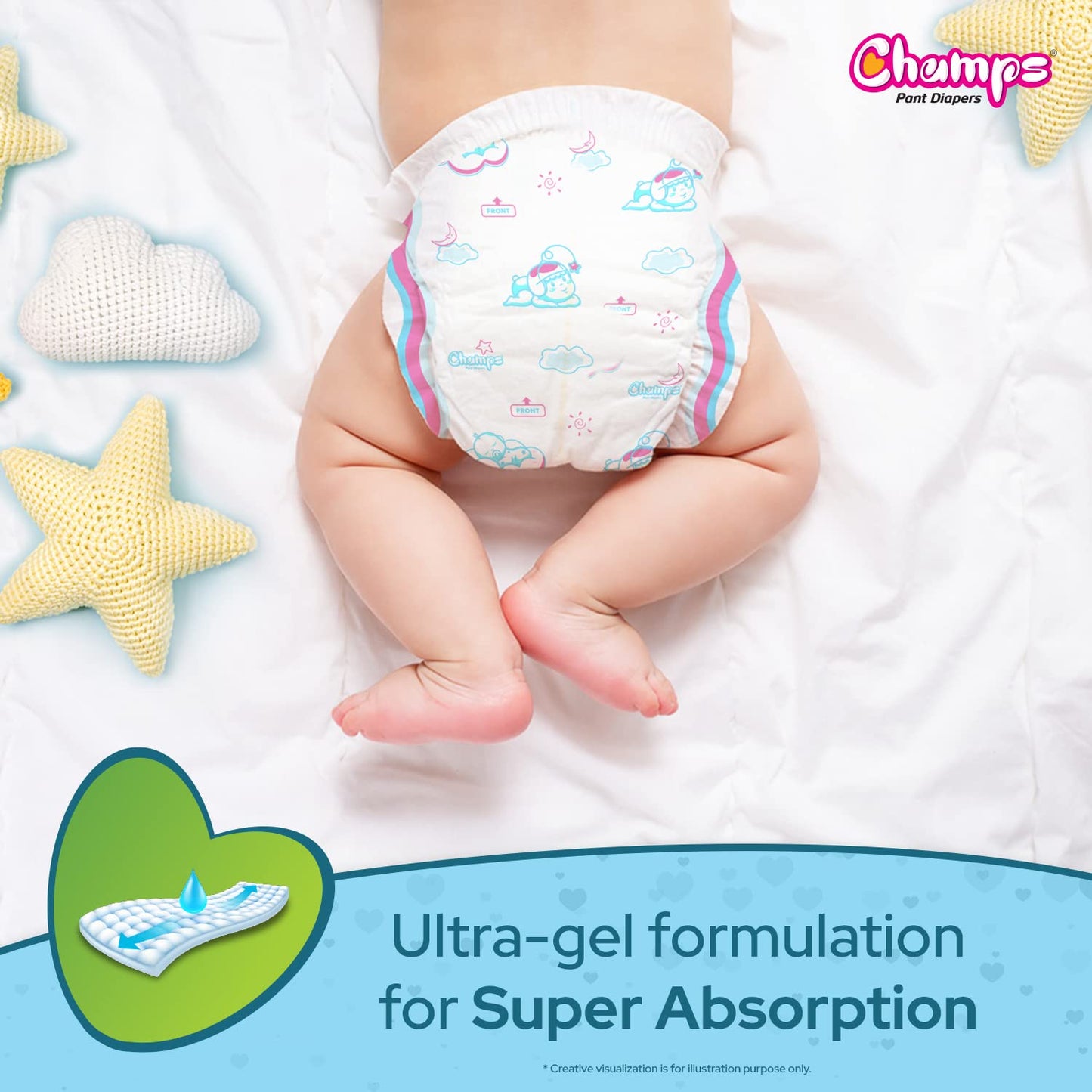 0959 Champs Soft And Dry Baby Diaper Pants 74 Pcs (Medium Size M74)