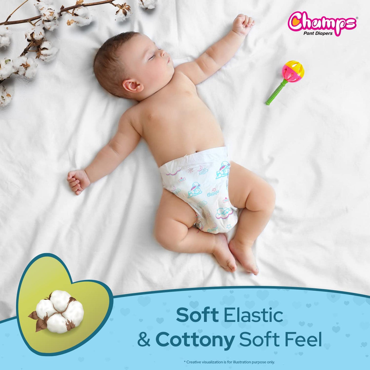 0959 Champs Soft And Dry Baby Diaper Pants 74 Pcs (Medium Size M74)