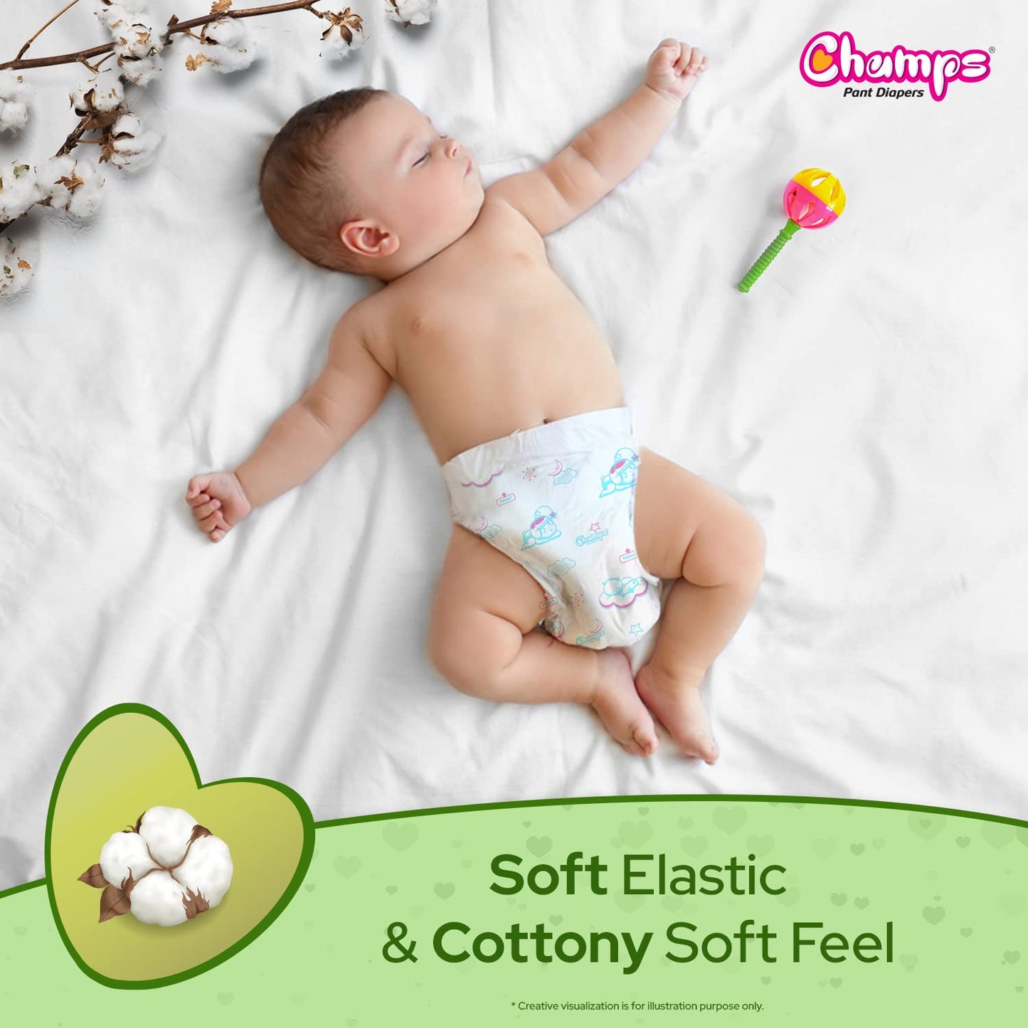 0960 Champs Soft And Dry Baby Diaper Pants 78 Pcs (Small Size S78)